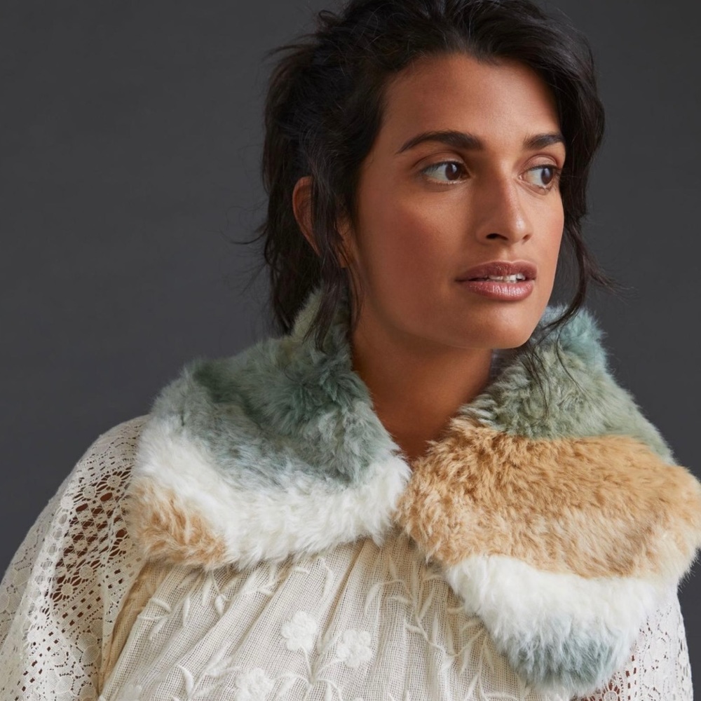 Anthropologie Tie-Dye Faux Fur Collar Scarf NEW